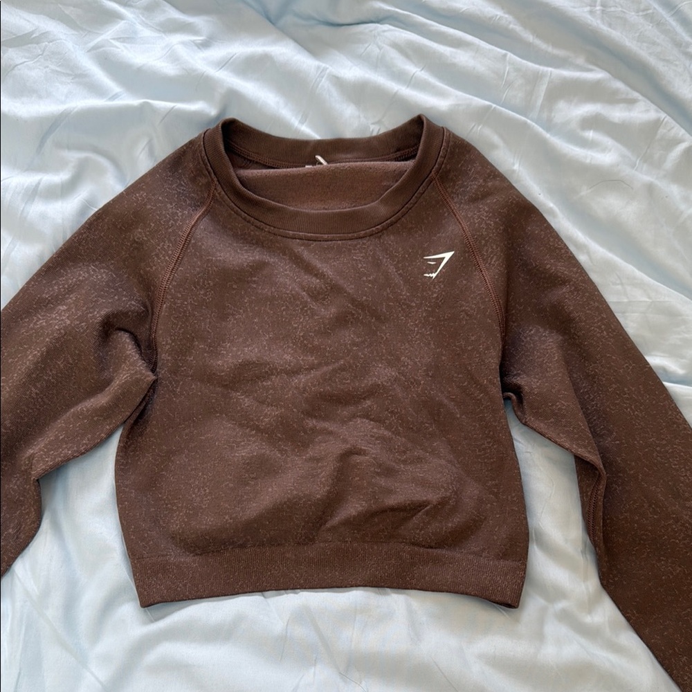 Gymshark Brown Crew Neck Sweater Soft Ribbed Cuffs